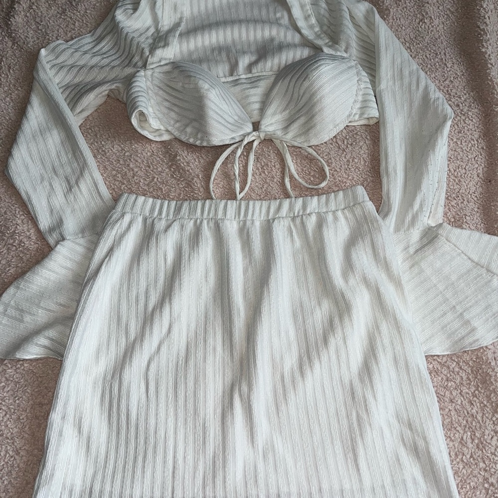 White Ribbed Two-Piece Set